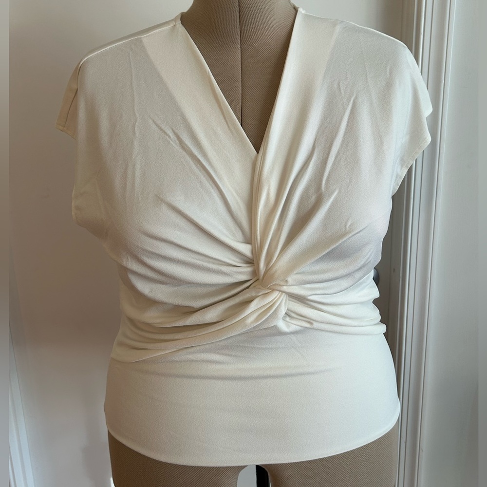 Banana Republic twist front white v neck blouse